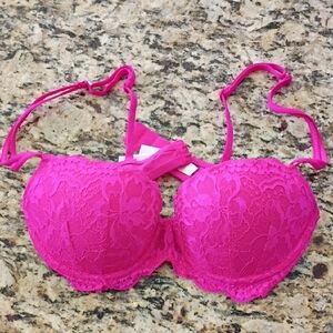 Victoria's Secret Pink Hot Pink Lace Push-Up Bra